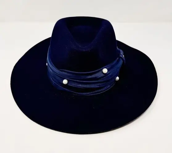 Lele Sadoughi NWT Wool Pearl Detail Navy Rancher Hat