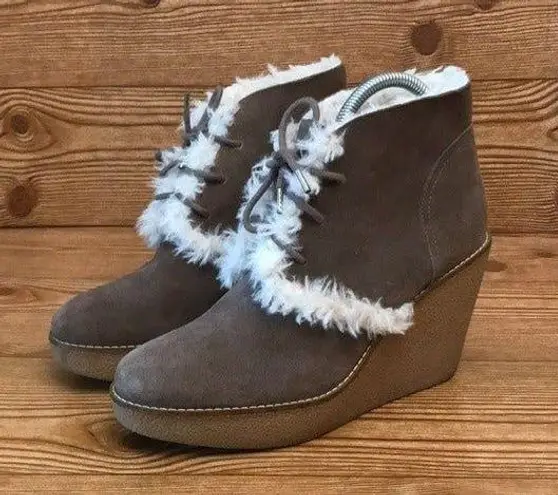 Gap  NEW YORK “Gwen Shearling” Tree Bark Suede Wedges Boots ladies size 9