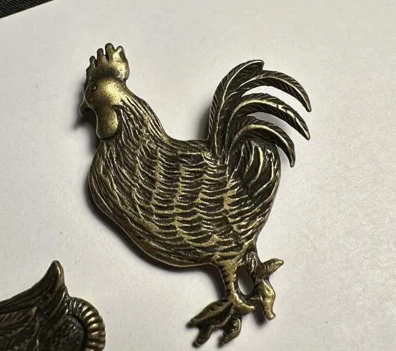 Lot Of 2 Chicken Bird Brooch Pins Rooster / Hen In A Basket