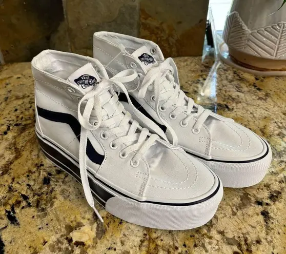 Vans  sk8-hi platform white/navy sz 9 NwOT