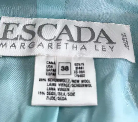 Vintage Escada Margaretha Ley wool silk plaid double breasted blazer Blue Size 6