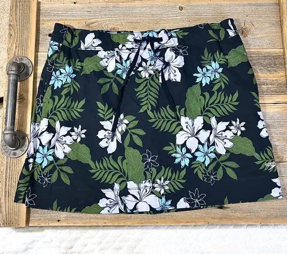 Speedo Skort Skirt XL Woven Floral Tennis Swim Golf Black Print Pockets UV