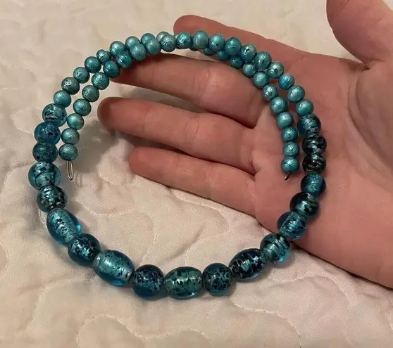 Women’s Bead Costume Necklace Beaded Blue Glass Choker