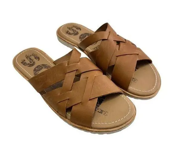 Sorel  Ella Slide Sandal 6 Brown Leather Slip On Lightweight Comfort