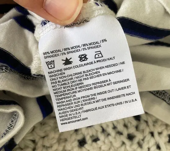 Amour Vert Modal Striped Crewneck 3/4 Sleeve Mini Dress White/Blue (Medium)