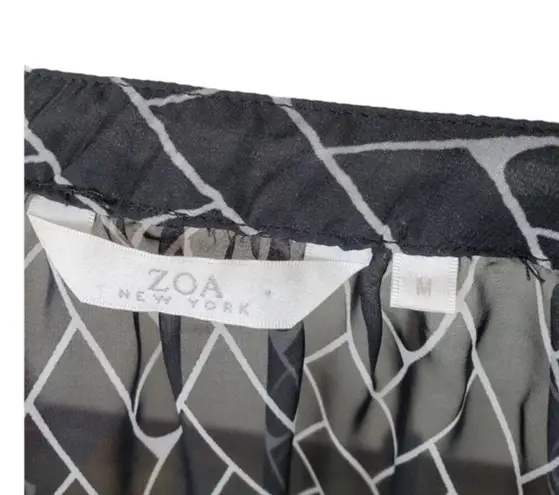 Zoa Sheer Black & White Herringbone Long Billowing Sleeve Blouse ~ Women's Top M