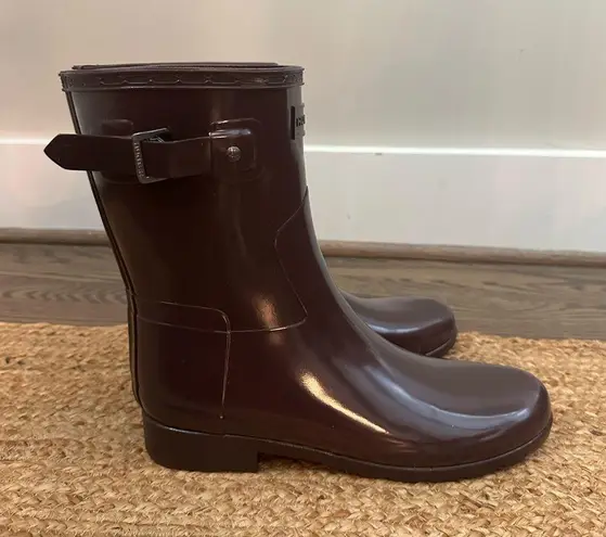 Hunter  Gloss Short Rain Boots - Cherry brandy - Size 10