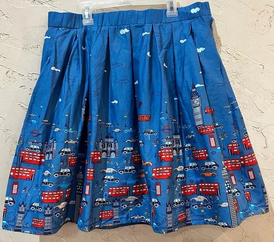 Pleated Skirt XL Blue with London Scene featuring Big Ben