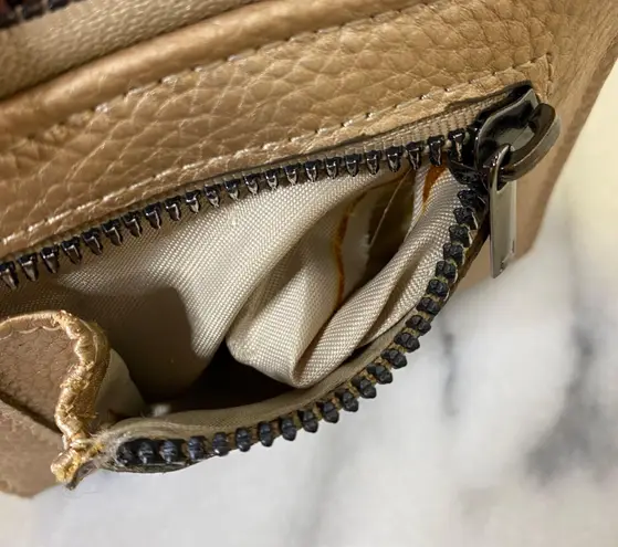 H by Halston Leather Gold Champagne Square Zip Around Wallet