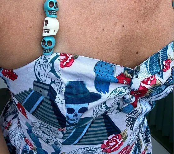 Hell Bunny Amor Eterno (Eternal Love) white,blue,red spaghetti strap dress Sz S