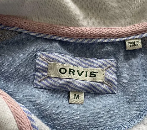 Orvis Striped Gray 1/4 Zip Logo Pockets Pullover Sweatshirt, size M