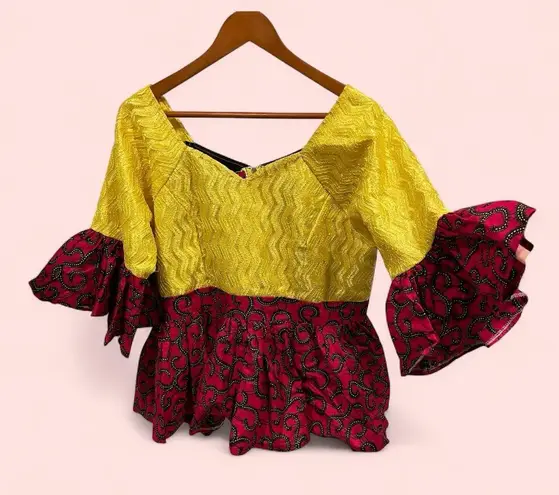 Handmade Fun African ankara limoncello sparkle peplum swirl top sweetheart