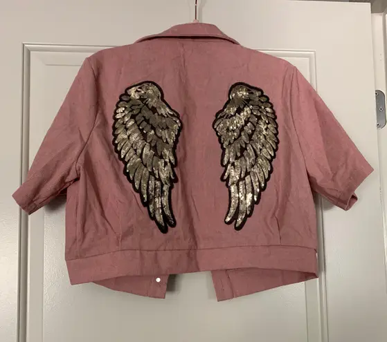 SheIn Short Sleeve Button Jacket Angel Wings