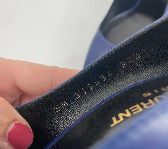 Saint Laurent Paris Pointed Toe Calfskin Pump Navy Blue