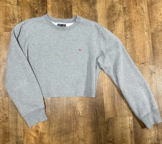 Vtg Y2K Polo Ralph Lauren Cropped Pullover Crewneck Sz Medium Grey Flag