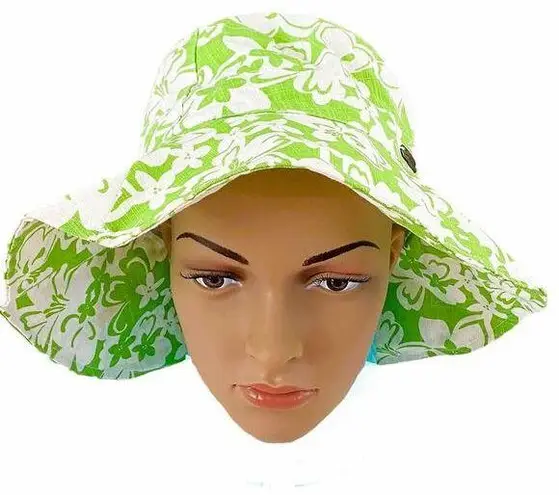 SUN N' SAND Women's Lime Green White Floral Beach Summer Pool Hat