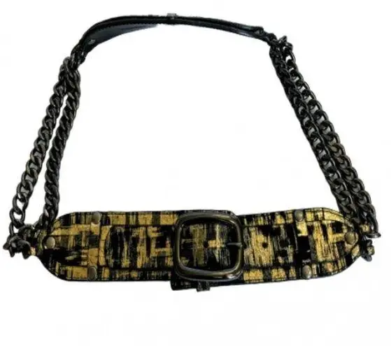 WCM New York Leather Belt Metal Chain Gold & Black Metallic Women's Wrap