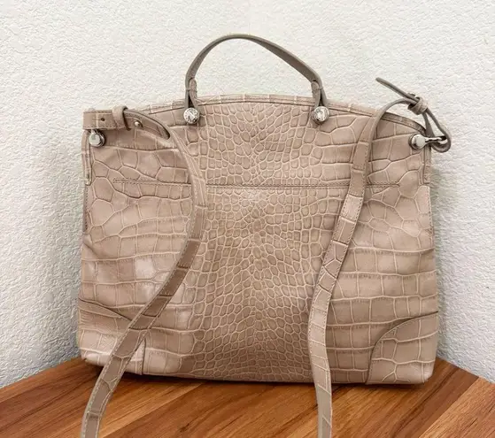 Furla Piper Cartella Sabbia /Beige Croc Embossed Leather Tote Satchel Crossbody