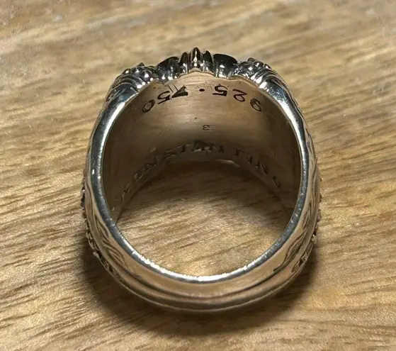 Konstantino 925 Sterling Silver & 18K Gold Mother of Pearl & Black Spinel Ring