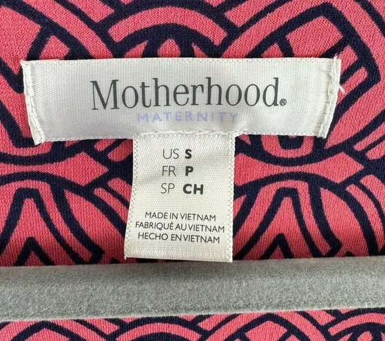 Motherhood Maternity Navy Blue Pink Short Sleeve Jersey Knit Wrap Dress Size S