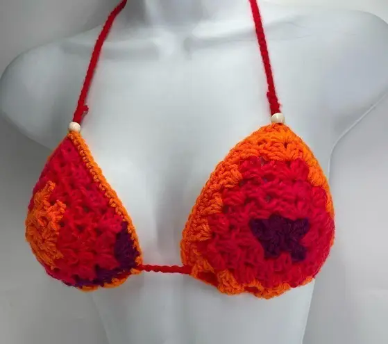 Handmade Napper brand granny square string bikini top halter adjustable any size Orange Size undefined