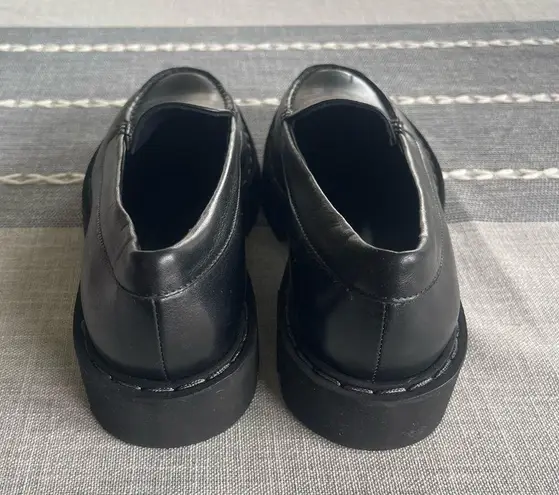 Aquatalia New Hayley Black Platform Chunky Loafers Lug Sole Leather Size 8.5