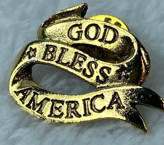 God Bless America Tie Tack Jewelry Pin Brooch Marked Camco Gold Color Metal
