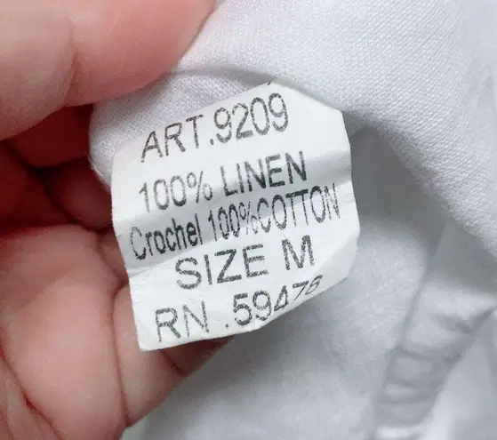 Valentina Naldi 100% Linen White BOHO Embroidered Lace Med Dress Lagenlook Italy