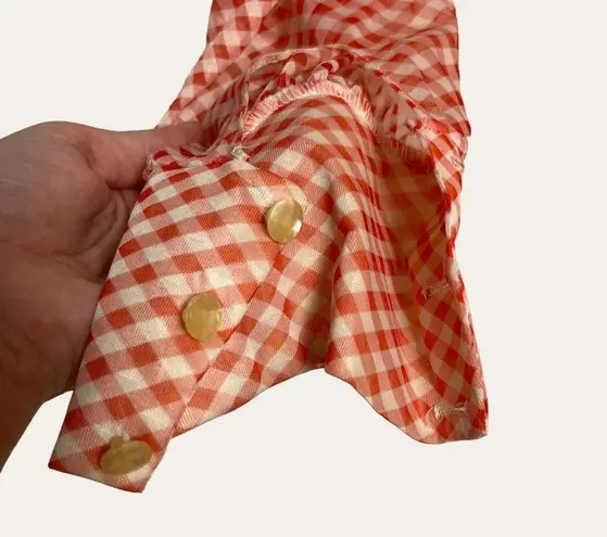 70’s Vintage Red Gingham Check Print Ruffle Front Collared Bodysuit Size M Size M