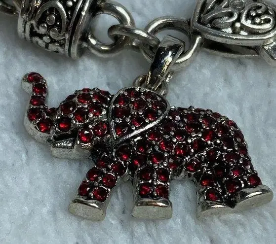 Silver Color Bracelet Elephant Charm Red Rhinestone Alabama Crimson Tide Fan