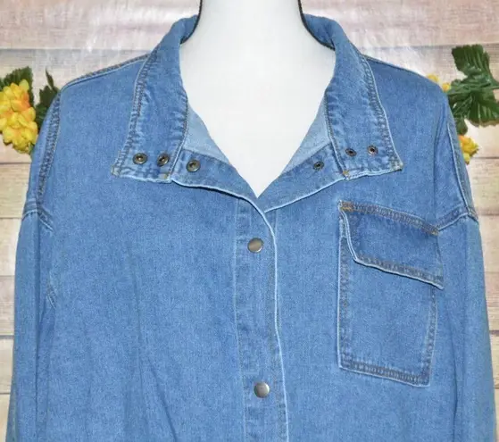 Wishlist Oversized Blue Denim Snap Button Front Jean Jacket Size S/M Belted