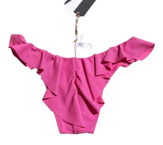 Gianni Bini x Jess Southern NWT Ribbed Ruffle Hipster Pink Bikini Bottom Large