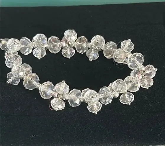 Chunky Statement Aurora Borealis Faceted Glass Crystal Bead Stretch Bracelet Silver