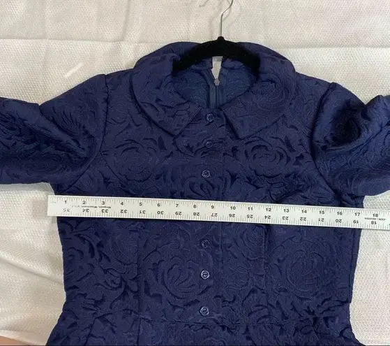 Vintage Dark Blue Button Chest Half Sleeve Dress