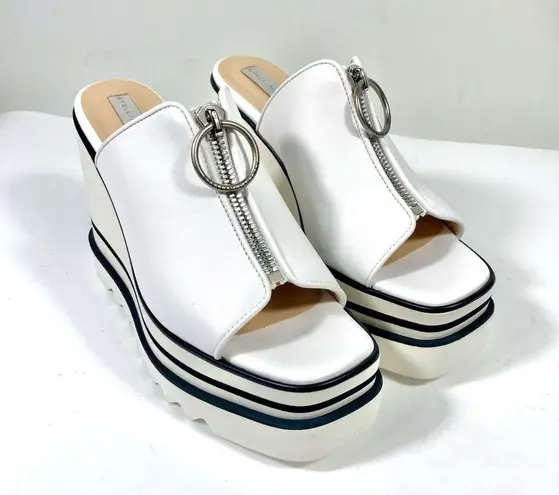 Stella McCartney Sneakelyse Platform Wedge Zip Slide Sandals White Size 40.5 EU