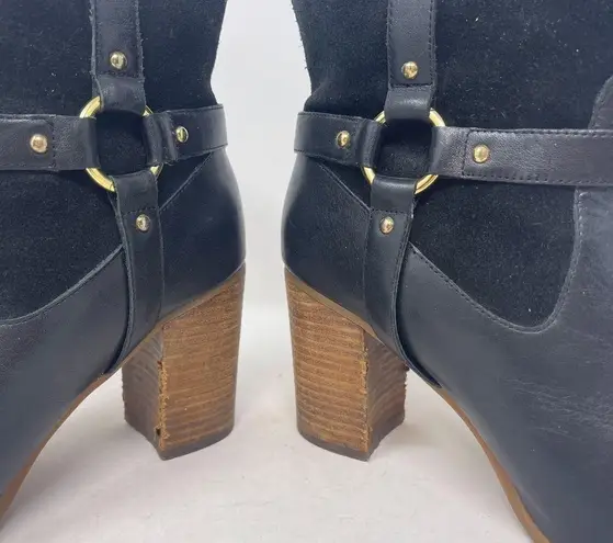 Ralph Lauren  Lauren Dylan Black Genuine Leather Harness Booties Mid Calf Sz 9.5