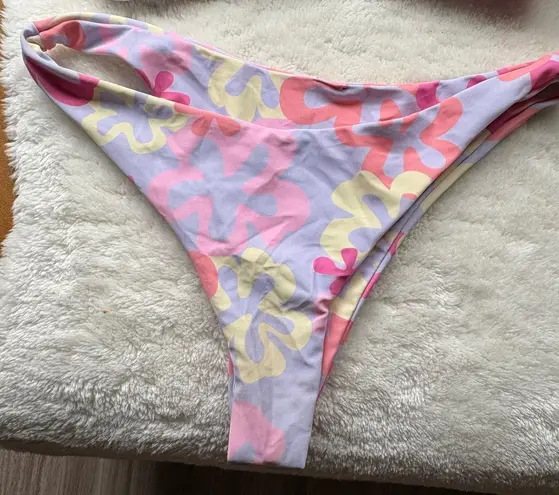 Floral Bikini Set, Pink Purple Yellow Print, Tie Halter Top, Swimsuit, Beachwear Size M