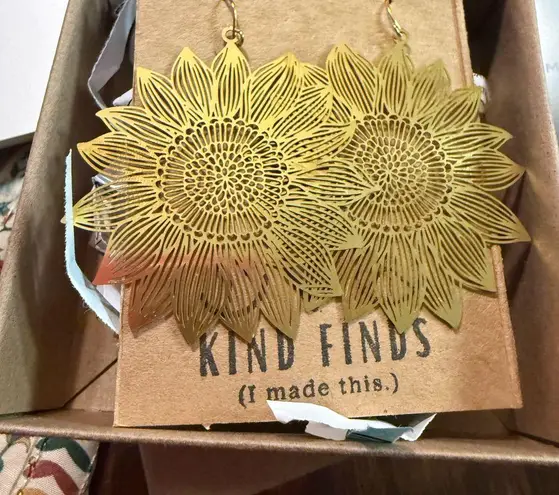 Handmade Sunflower Earrings Gold Cutout Boho Festival Statement Jewelry