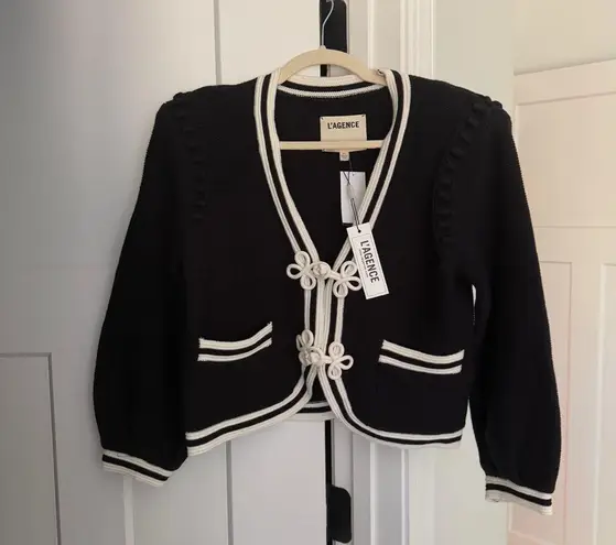 L'Agence NWT L’Agence Kaito contrast trim black white cropped cardigan - Image 2