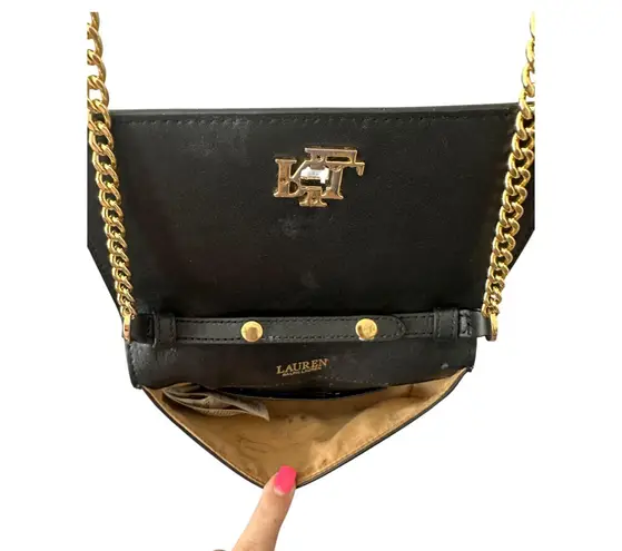 Lauren Ralph Lauren Leather Crossbody Turn Lock Tech Case Gold Mini Black Purse
