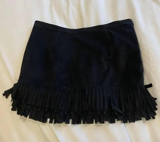 Bebe Black Suede Fringe Mini Skirt