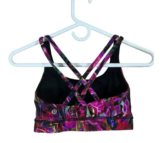 Lululemon Size 4 Energy Sports Bra Hyper Flo Pink Abstract Strappy Active