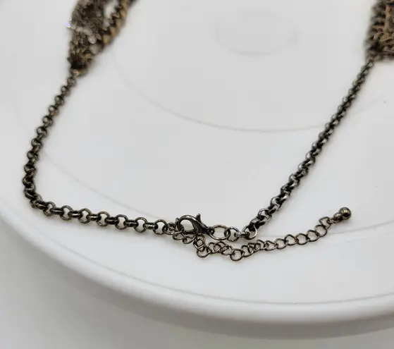 Vtg Layered Chain Necklace 28" Gold Tone Beaded Rhinestone Accent Rustic Rocker