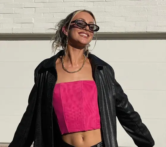 Tiger Mist Hot Pink Averill Corset Crop Tank Top