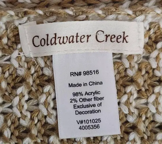 Coldwater Creek Brown and Cream Embellished Knit Scarf with Flower Accent