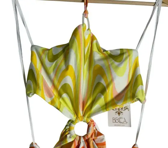 BECCA by Rebecca virtue Becca Margot Whirlpool Print Halter One Piece O-Ring Cut Out Swimsuit Size M