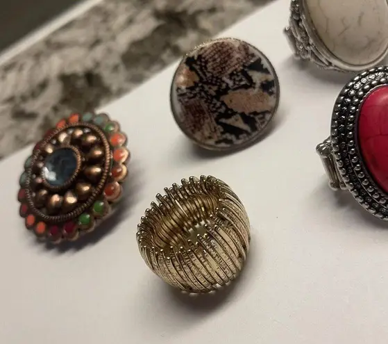 Lot Of 6 Adjustable / Stretchy Statement Costume Rings