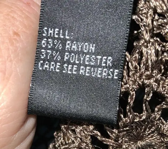 Carmen Marc Valvo Carmen Marc Vavlvo Tan 2Pc Crochet With Sparkly Beads Tank Top & Cardigan XL