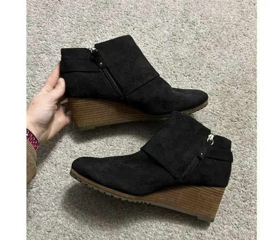 Dr. Scholls Ankle Wedge Booties Sz 11 Black Platform Buckle Comfort Desert Boot