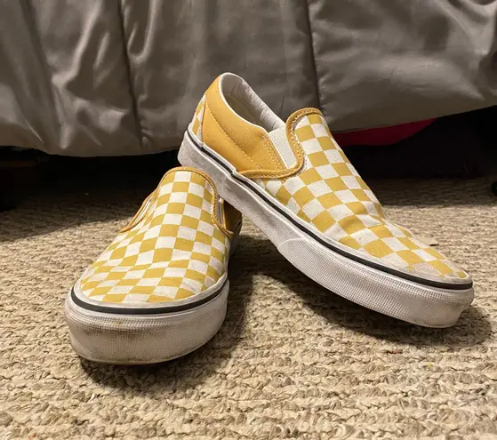 Vans Yellow And White Checkers Slip On